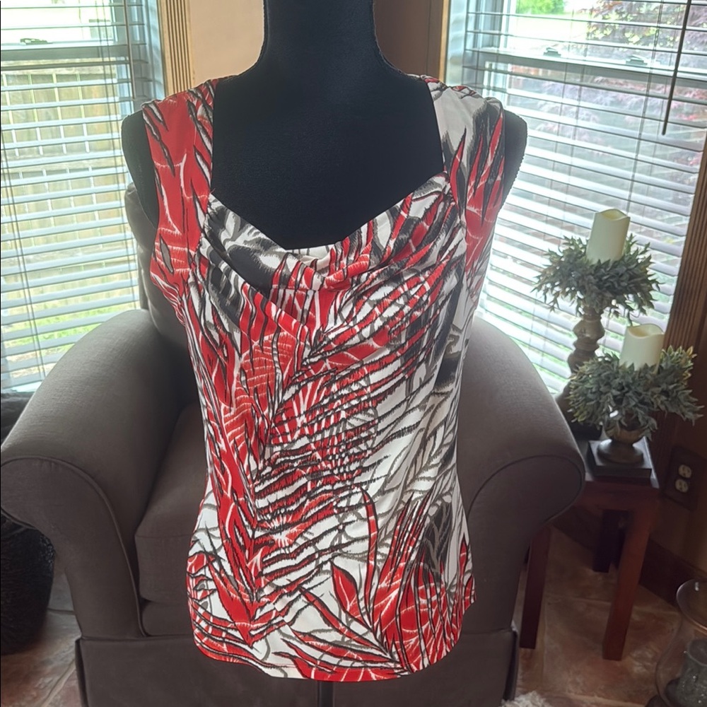 Kasper Red and Black Sleeveless Top